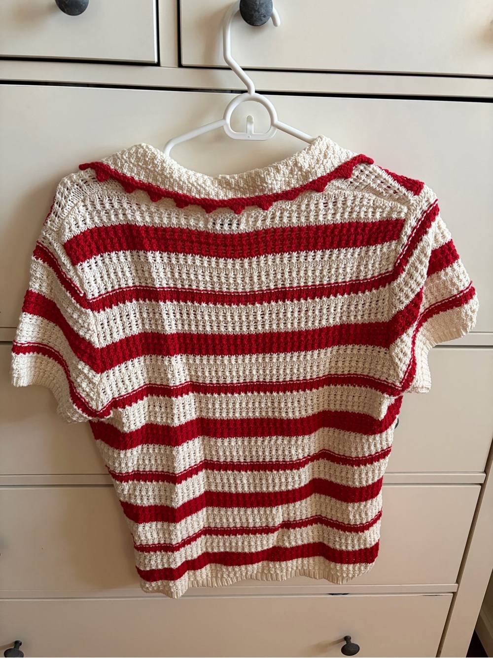 The Workshop Crochet Stripe Polo Sweater - Red & Cream 100% cotton size L - Picture 3 of 4